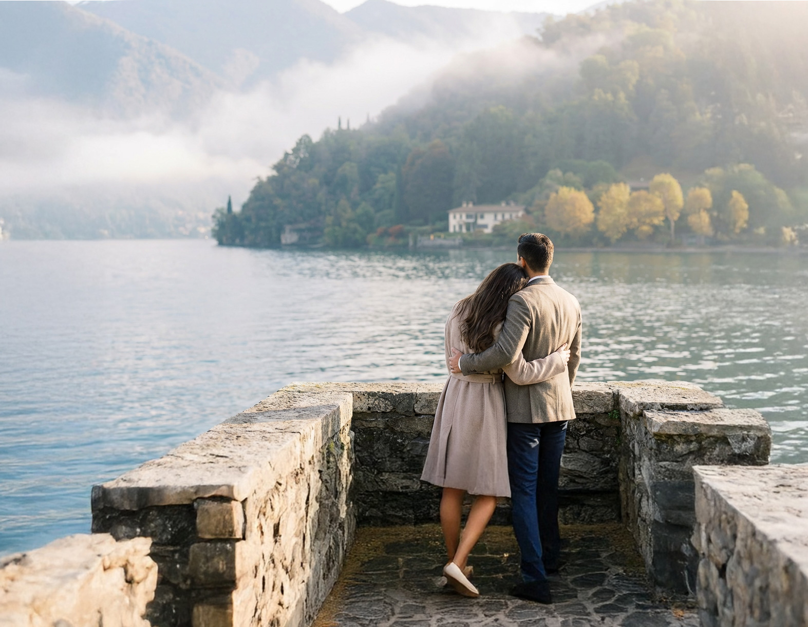 Couple embraced. Como Lake